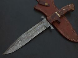 14" custom hand made damascus steel hunting knife rosewood handle w/sheath