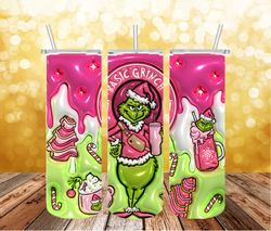 3d inflated pink grinch christmas png, coffee grinch png, pink christmas 20 oz skinny tumbler wrap, christmas movies png