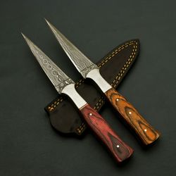 custom hand forged damascus steel hunting double edge dagger boot knife