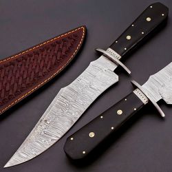 custom handmade feather pattern damascus steel hunting knife micarta handle