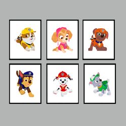 paw patrol set art print digital files nursery room watercolor