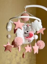 bear mobile crib, baby girl mobile musical, nursery mobile felt, baby shower gift, nursery decor, mothers d gift