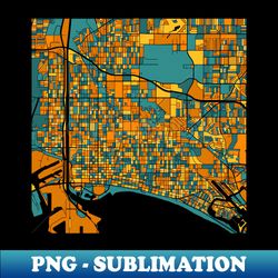 long beach map pattern in orange  teal - vintage sublimation png download - perfect for personalization