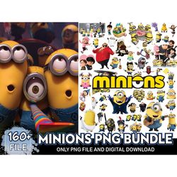 160 files minions png bundle, minions svg, minion cricut, minions logo, minion symbol,minions clipart,transparent minion