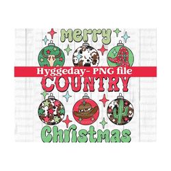 merry country christmas png, digital download, sublimation, sublimate, holidays, baubles, balls, ornament, cow, western, tree, cowboy