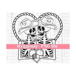 western skeleton couple png, digital download, sublimation, sublimate, skull, love, marriage, engagement, valentine, one color design,