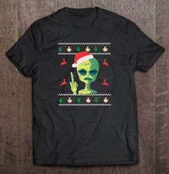 aliens middle finger santa hat christmas shirt