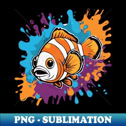 colorful clownfish amidst paint splatters - dive into vibrance - retro png sublimation digital download - add a festive touch to every day