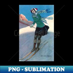 1925 fashionable woman skiing - modern sublimation png file - spice up your sublimation projects