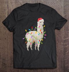 alpaca santa hat christmas lights gift tshirt