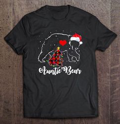 auntie bear red plaid bear santa hat christmas lights shirt