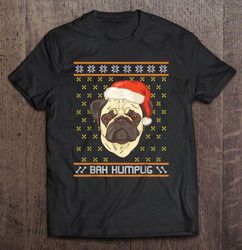 bah humbug pug santa hat christmas tshirt