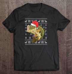 bass fish santa hat christmas lights tee shirt