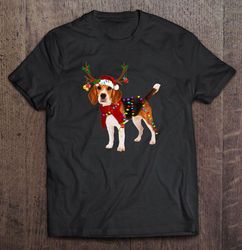 beagle reindeer santa hat christmas lights shirt