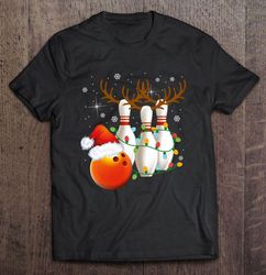 bowling santa hat reindeer christmas lights shirt