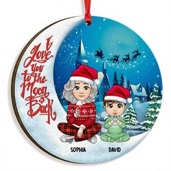 grandmother and grandchildren on red truck personalized ornament