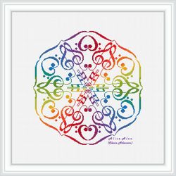 cross stitch pattern musical mandala snowflake music notes rainbow monochrome treble clef bass bekar flat