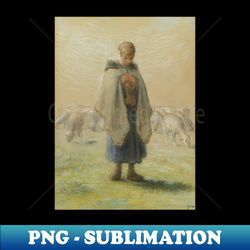 little shepherdess knitting by jean-francois millet - high-quality png sublimation download - spice up your sublimation projects