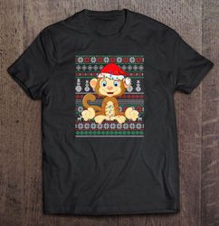 cute monkey santa hat christmas lights tee shirt