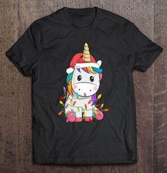 cute unicorn santa hat christmas lights tshirt