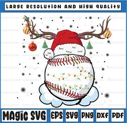 baseball san-ta hat reindeer christmas lights funny xmas png, baseball ball san-ta hat png, christmas family matching, c