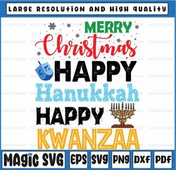 merry christmas happy hanukkah happy kwanzaa svg, funny family matching quote christmas png files download