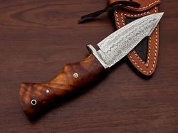 custom handmade damascus steel bowie hunting knife rose wood handle w/ sheath