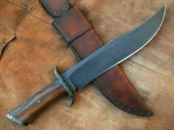 beautiful custom handmade carbon steel hunting bowie knife with leather sheath