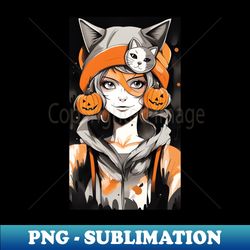 anime girl with her cat hat - trendy sublimation digital download - fashionable and fearless