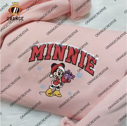 santa minnie mouse christmas embroidered shirts, disney crewneck, minnie christmas embroidered hoodie, unisex shirt