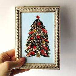 create a festive new year with a christmas tree textured acrylic painting