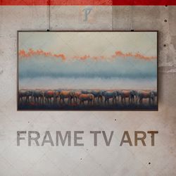 samsung frame tv art digital download, frame tv art muted color,  abstract landscape, impressionist brushwork, elephants