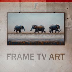 samsung frame tv art digital download, frame tv art muted color,  abstract landscape, impressionist brushwork, elephants