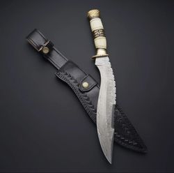 custom handmade damascus steel blade hunting kukuri knife with camel bone handle