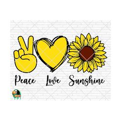 peace love sunshine svg, sunflower svg, peace love svg, hand peace sign svg, hand drawn heart svg cricut silhouette cut file vector clipart