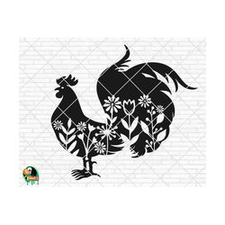 floral rooster svg, rooster head svg, rooster vector, rooster png, animal svg, rooster svg shirt, clipart, cut file, cricut, silhouette