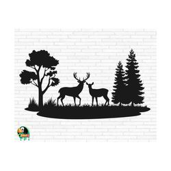 deer in the forest svg, deer family svg, outdoors svg, wilderness svg, camping svg, forest scene svg, buck svg, cut files, cricut, png, svg