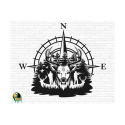 hunting compass svg, hunting deer svg, hunting svg, hunt svg, hunter svg, deer head svg, outdoor scenery svg, cut files, cricut, png, svg,