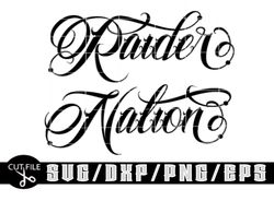 raider nation in  script letters-layered digital downloads for cricut, silhouette etc.. svg| eps| dxf| png| files