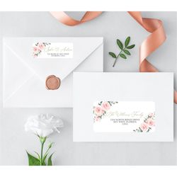 Blush Pink Flowers Address Label, EDITABLE Template, 4x2 and 2.625'x1' Label Size, Small DIY Printable Sticker, Pink Ros