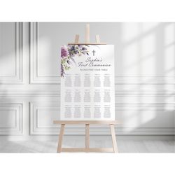 Lavender First Communion Seating Chart, EDITABLE Template, Table Poster, DIY Printable Baptism Template, Violet & Purple