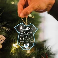 personalized baby 1st christmas acrylic ornament with date of birth design