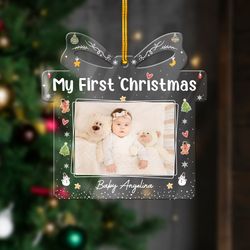 personalized baby 1st christmas acrylic ornament with gift box shape