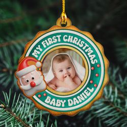 personalized baby 1st christmas wood ornament custom photo