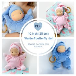 10 inch (25 cm) waldorf butterfly doll pdf pattern and tutorial. diy steiner cuddly doll