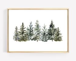 christmas tree print  winter landscape  pine tree art  farmhouse christmas wall art  winter wall art  kikiandnim  printa