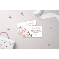 pumpkin diaper raffle tickets, blush pink printable diaper raffle ticket, fall autumn baby shower template, girl brunch,