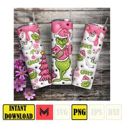 3d inflated pink christmas 20 oz skinny tumbler png, santa claus png, christmas 20oz tumbler wrap, christmas movies png