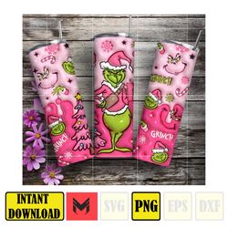 3d inflated pink christmas 20 oz skinny tumbler png, santa claus png, christmas 20oz tumbler wrap, christmas movies png