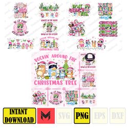 10 pink blue dog & christmas png bundle, blue dog and family png, christmas cartoon png, funny christmas 2023 png